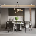 Modern Restaurant Interior With Round Dining Table Gray Chairs Pendant Light And Green Plant