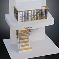 Modern Spiral Staircase Design With Wooden Steps Platform And Metal Railing