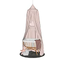 Pink Canopy Baby Crib with Wicker Frame Star Moon Decor and Soft Blanket