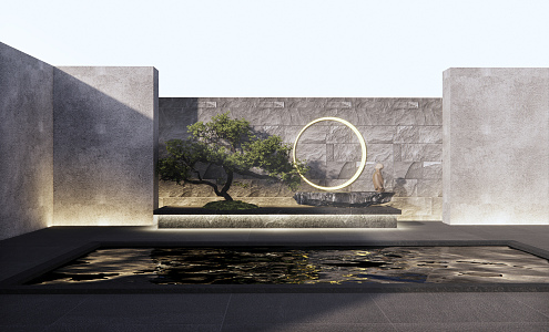 New Chinese style landscape sketch landscape wall 3d model