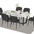 Modern Dining Table Set With Oval Marble Top And Six Grey Chairs 3d model
