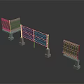 Modern Metal Mesh Fence Models with Support Posts and Concrete Base Structures 3d model