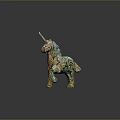 Intricately Designed Unicorn Sculpture With Teal Gold Patterns And Artistic Carvings