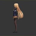 Anime Character With Blonde Long Hair Blue Blazer Plaid Skirt And Knee High Socks