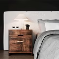 Elegant Wooden Bedside Table With Lamp Cups Black Decor Beside Bed White Headboard
