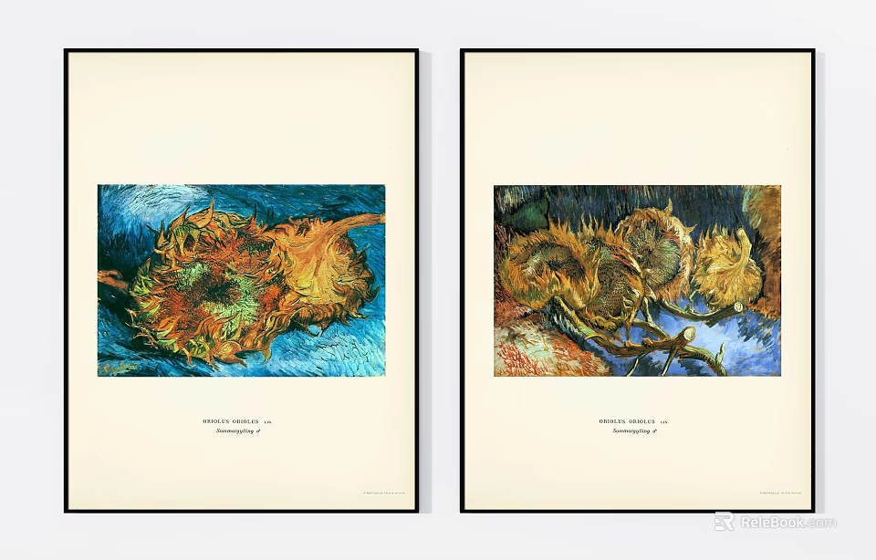 Van Gogh Sunflowers Oil Paintings Two Framed Artworks For Wall Decor 3d model 