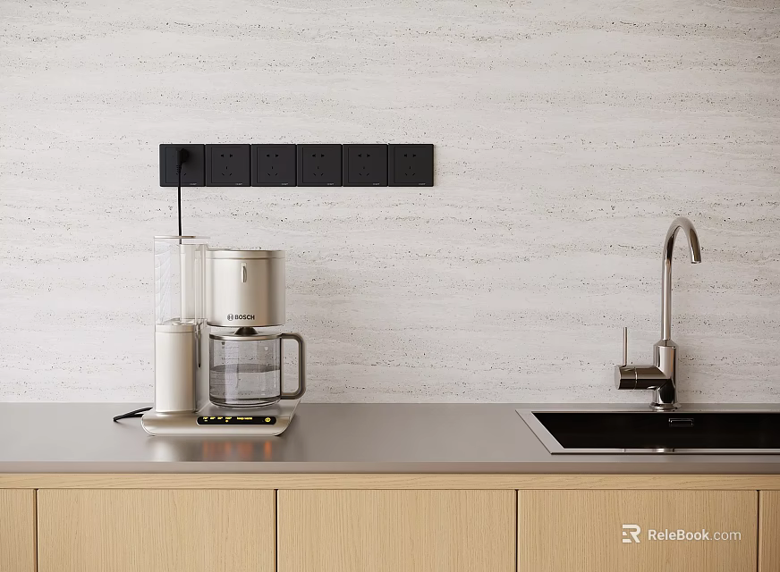 Modern Open Kitchen Interior With Countertop Sink And Essential Appliances 3d model