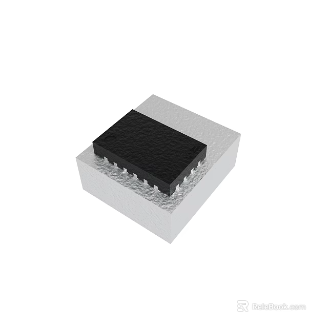 Black Integrated Circuit Chip Mounted On Gray Base With Metal Pins 3d model 