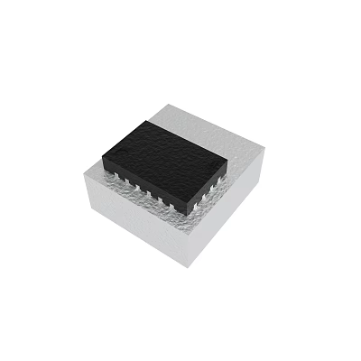 Black Integrated Circuit Chip Mounted On Gray Base With Metal Pins 3d model