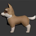 Adorable 3D Corgi Dog Model With Brown White Fur And Red Eyes
