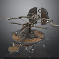 Ancient Mechanical Warfare Equipment with Wooden Base Metal Components and Rotating Spear Arms