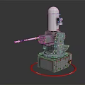 Weapon System Featuring White Cylindrical Component Gun Barrel And Red Circular Ring On Square Base
