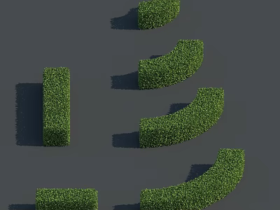 Trimmed Green Shrubs with Various Shapes Arranged on Gray Background 3d model
