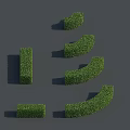 Trimmed Green Shrubs with Various Shapes Arranged on Gray Background 3d model