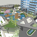 Modern Twin High Rise Buildings With Central Garden And Water Feature