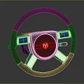 Black Steering Wheel With Silver Accents Central Logo And Side Control Buttons