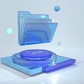 3D Digital Interface With Blue Transparent Floating Folder On Glossy Platform 3d model