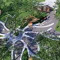 Scenic Park Landscape With Winding Paths Lush Green Trees And Pavilion Structure