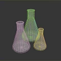 Set Of Three Transparent Conical Glass Containers With Blue Liquid On Dark Background