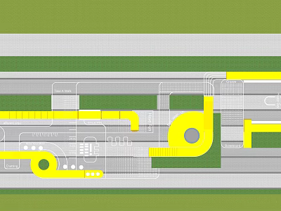 Detailed Urban Plan Layout With Yellow Markers Green Areas And Gray Lines 3d model