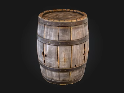 Vintage Rustic Wooden Barrel With Metal Bands And Aged Staves 3d model