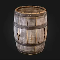 Vintage Rustic Wooden Barrel With Metal Bands And Aged Staves