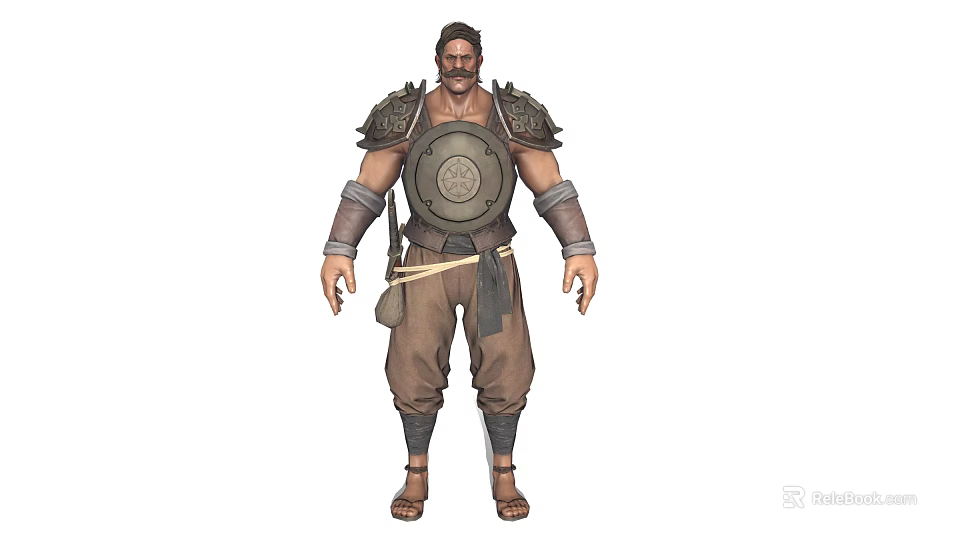 Male Fantasy Warrior Character With Round Shield Emblem Armor And Arm Guards For Game Movie 3d model 