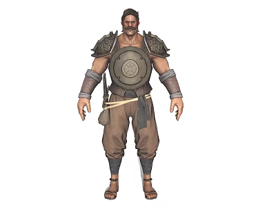 Male Fantasy Warrior Character With Round Shield Emblem Armor And Arm Guards For Game Movie 3d model