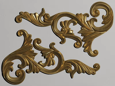 Golden Classical Carvings With Intricate Scroll And Leaf Patterns For Decoration 3d model