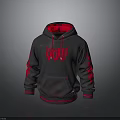 Gray Hoodie with Red Lining Accents Sleeve Patterns and Front LOUD Lettering