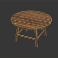 Round Wooden Dining Table With Striped Tabletop And Solid Wood Legs 3d model