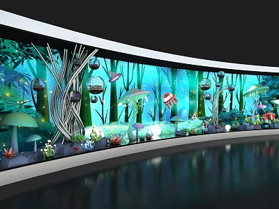 Enchanting Window Display With Bamboo Mushroom Ornaments Soft Lighting And Natural Elements 3d model