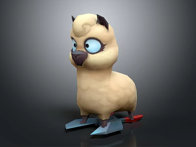 Cute Cartoon Style Game Movie Character With Big Blue Eyes Light Fur And Colorful Footwear 3d model
