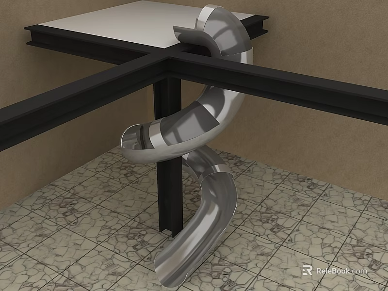 Sleek Metal Swing Door Structure With Black Frame And Tile Floor 3d model