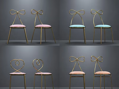 Elegant Modern Dining Chairs With Golden Frame Bow Shaped Backrest And Pink Blue Seats 3d model