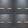 Elegant Modern Dining Chairs With Golden Frame Bow Shaped Backrest And Pink Blue Seats