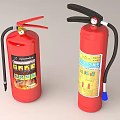 Red Fire Extinguishers With Safety Labels And Usage Instructions For Fire Safety 3d model