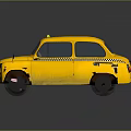 Vintage Yellow Taxi With Black And Yellow Stripes On Body And Roof Light