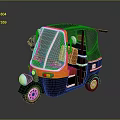Orange and Black Auto Rickshaw with Transparent Windshield Black Canopy Orange Seats and Wheels 3d model