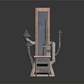 Vintage Kitchen Stove Furniture With Tall Curved Pipe Pointed Top And Low Cabinet Drawers Chimney