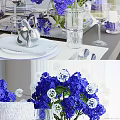 Elegant Tableware Set With Blue Flower Bouquet Cake Glassware And Plates