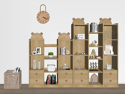 Wooden Decorative Cabinet With Multiple Shelves And Drawers For Home Decor 3d model