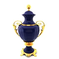 Blue And Gold Decorative Vase With Floral Patterns And Ornate Handles