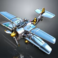 Aerospace Spacecraft Model Featuring Blue Body Golden Propeller Twin Wing And Detailed Components