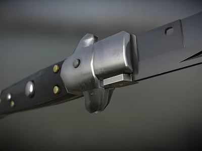 Sharp Sword With Silver Blade Black Handle And Metal Rivets Close Up View 3d model