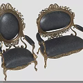 Classic Ornate Chairs with Gold Carved Frames and Dark Upholstered Seats