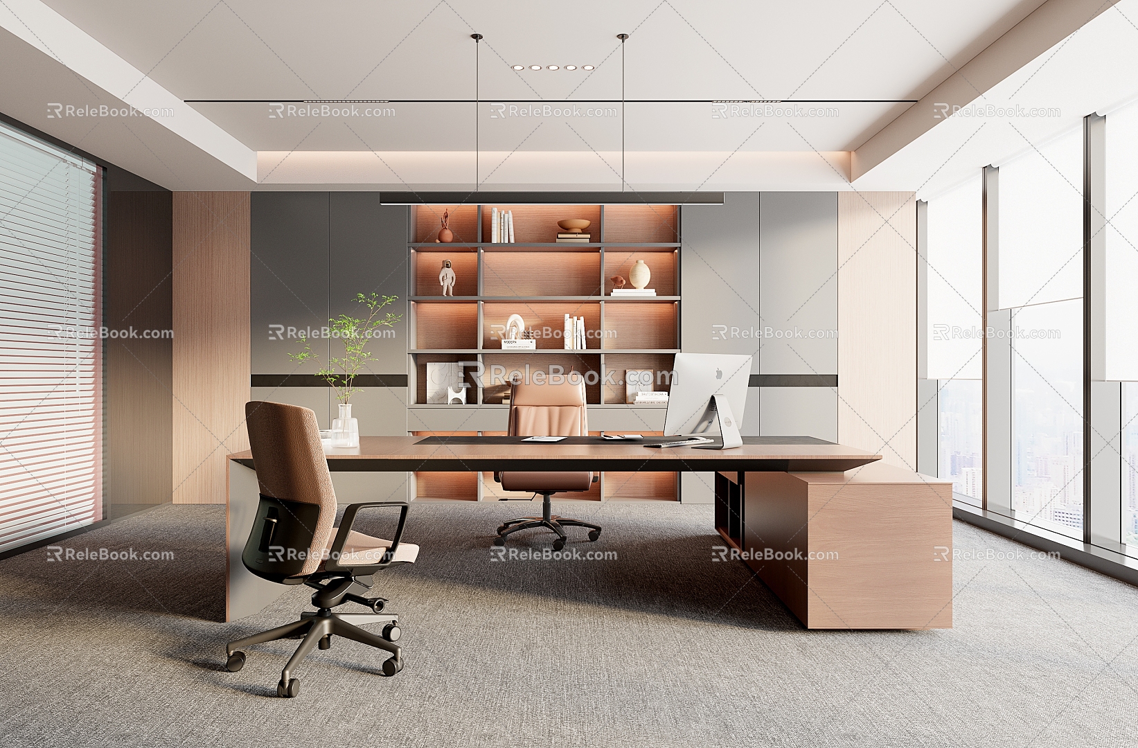 Office Manager Office Desk Chair Office Sofa Office Chair Bookcase Carpet Decorative Cabinet Roller Shutter 3d model