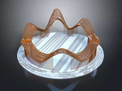 Modern Intricate Wavy Copper Metal Structure On Circular Striped Platform 3d model