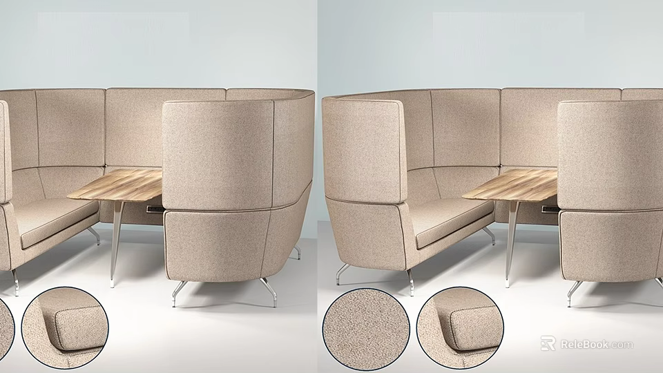 Modern Office Desk With Beige Fabric Seating Wooden Top And Modular Design Setup 3d model 