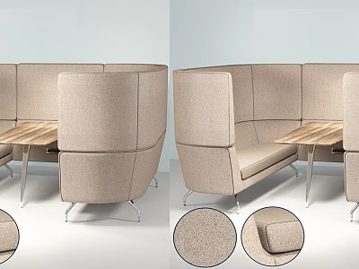 Modern Office Desk With Beige Fabric Seating Wooden Top And Modular Design Setup 3d model